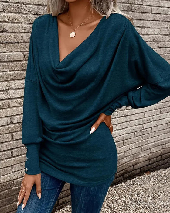 Mock Neck Solid Button Long Sleeve T-Shirt