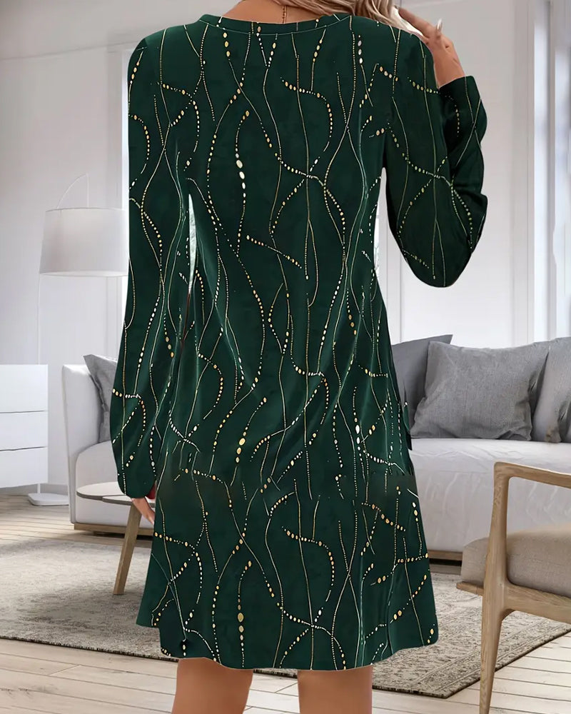 V-Neck Line Print Dress