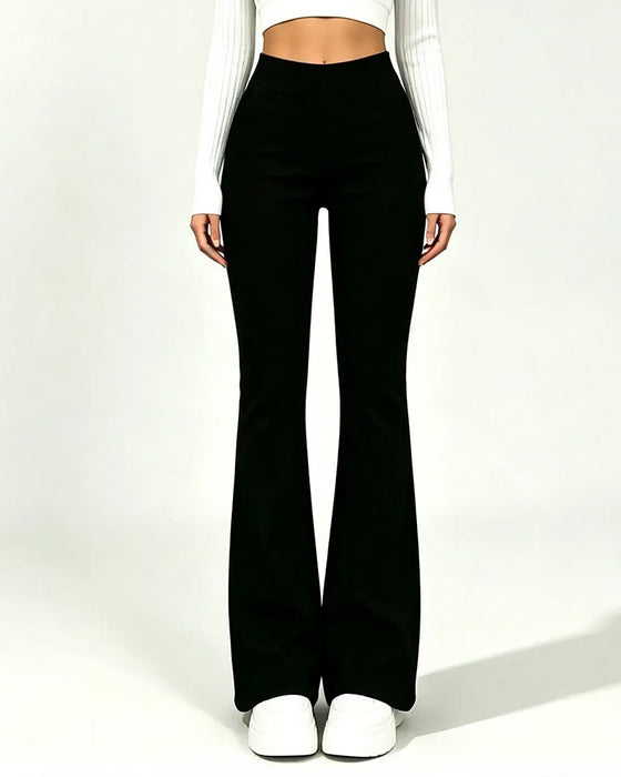 High Waist Casual Fleece Flared Pants