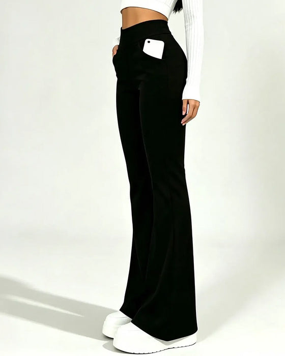 High Waist Casual Fleece Flared Pants