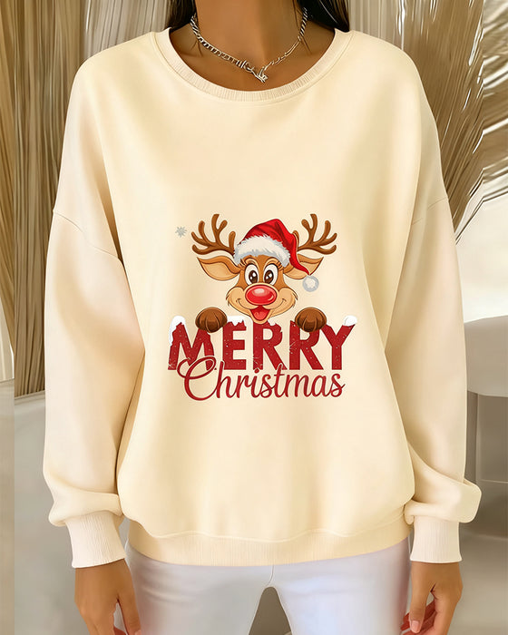 Long-Sleeved Loose-Fitting Printed Sweatshirt