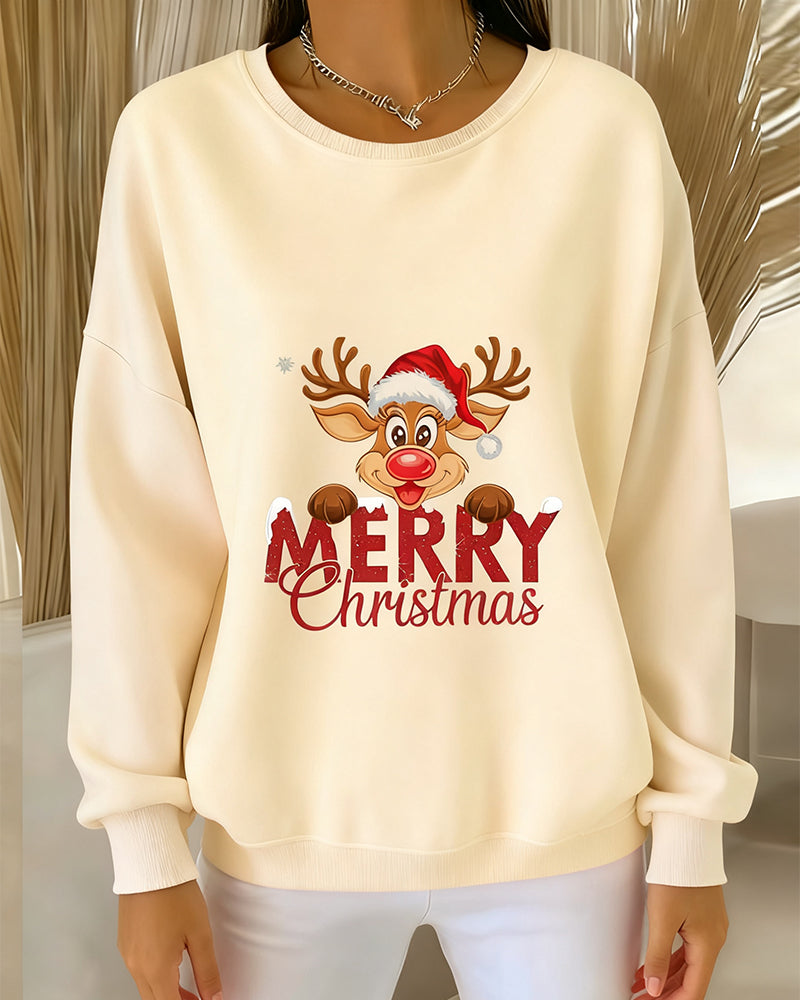 Long-Sleeved Loose-Fitting Printed Sweatshirt