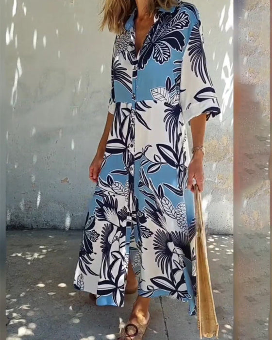 Floral print casual shirt dress