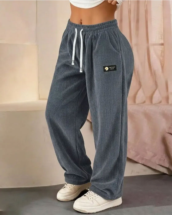 Vertical Corduroy Drawstring Wide-Leg Casual Pants
