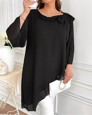Diagonal Collar Bow Tie Asymmetrical Blouse