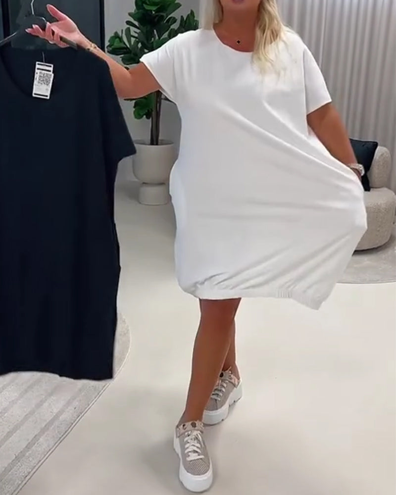 Short Sleeve Round Neck Loose-Fit Dress