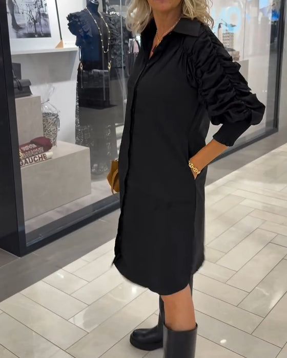 Fashion Lapel Solid Color Shirt Dress