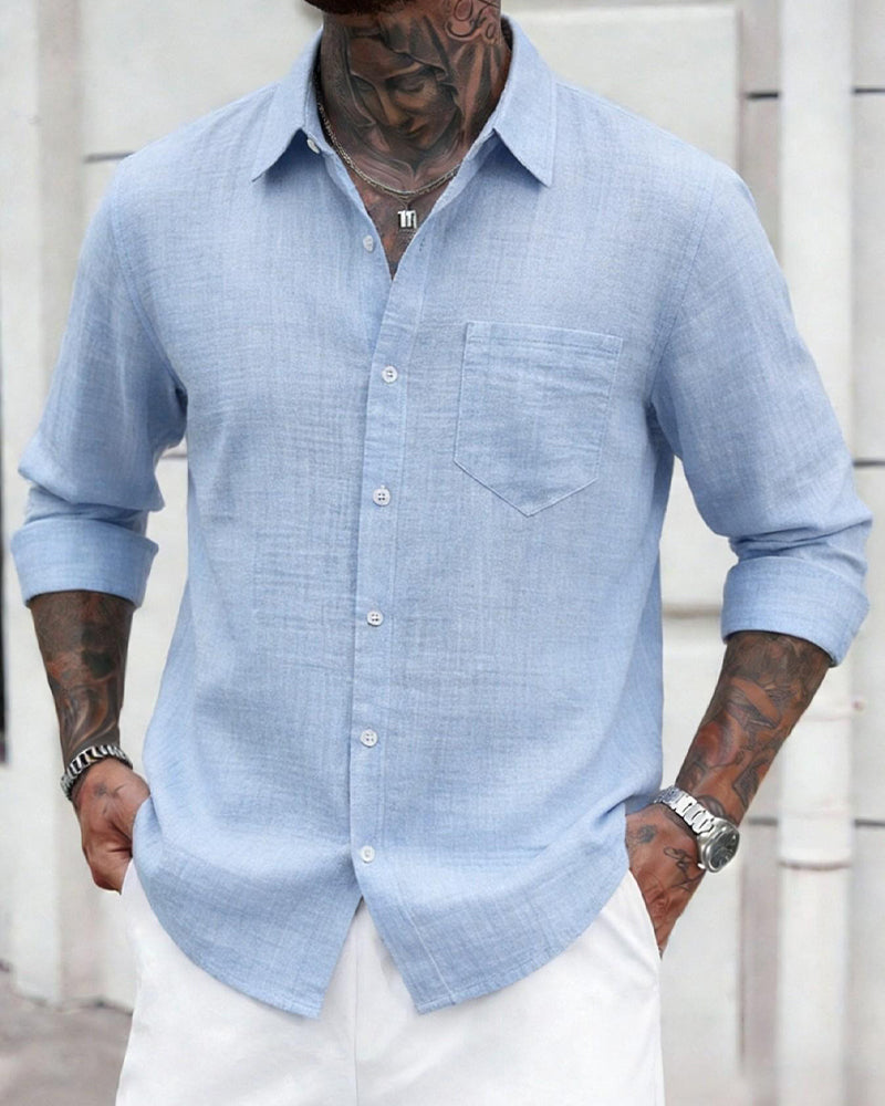 Solid Lapel Pocket Shirts
