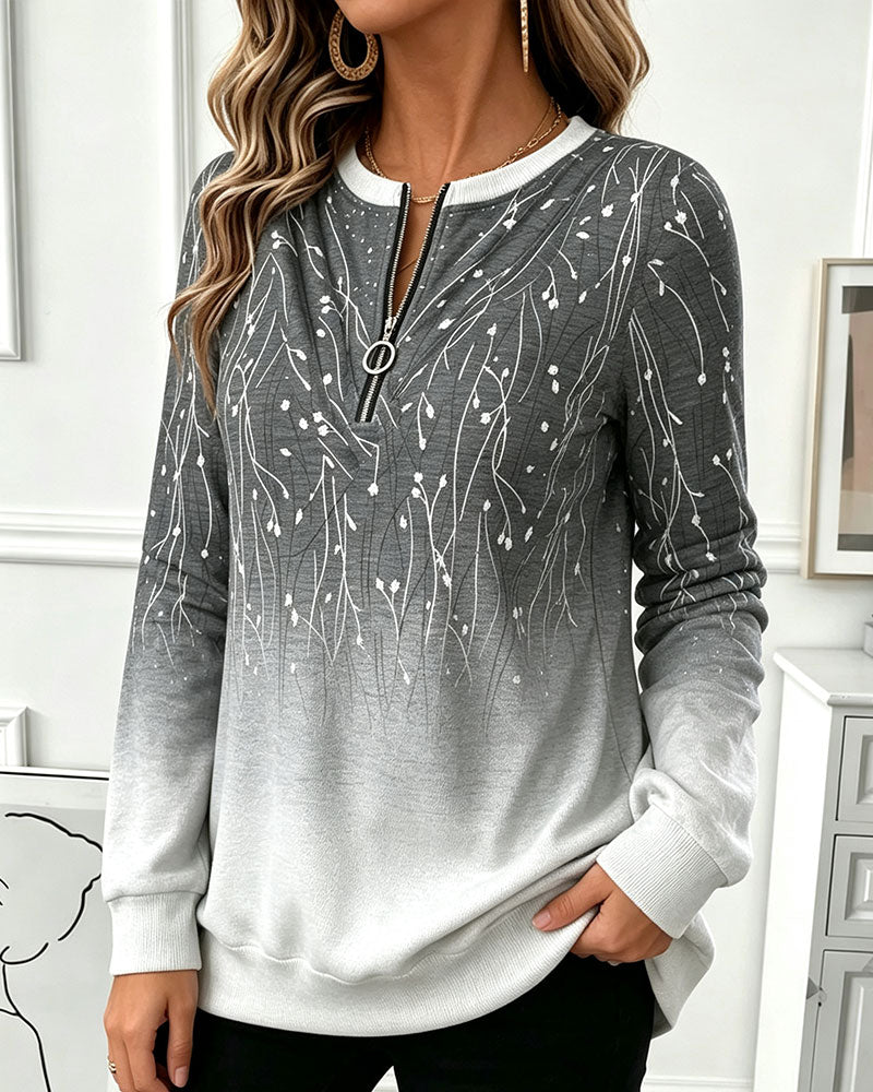 Crew Neck Zip Ombre Sweatshirt