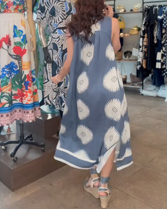 Sunflower Print Sleeveless Dress