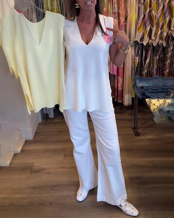 V-Neck Sleeveless Solid Tank Top