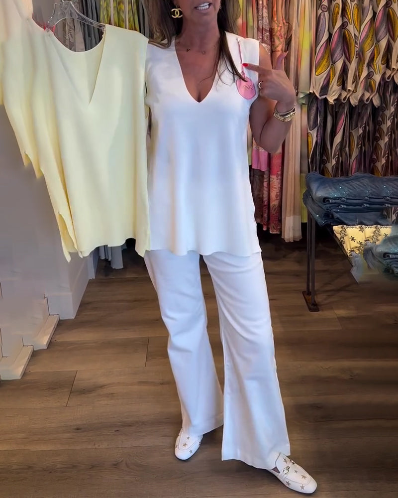 V-Neck Sleeveless Solid Tank Top