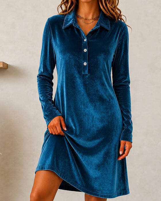 Button Solid Casual Dress