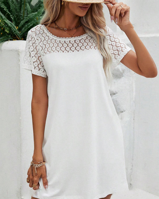 Round Neck V-Back Patchwork Dress