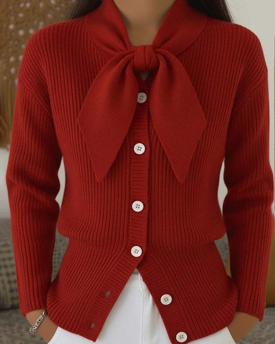 Solid Color Age-Reducing Design Cardigan