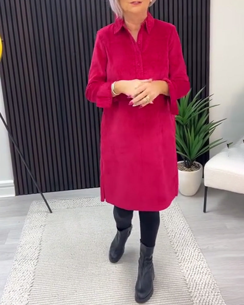 Solid Color Long-Sleeved Lapel Dress