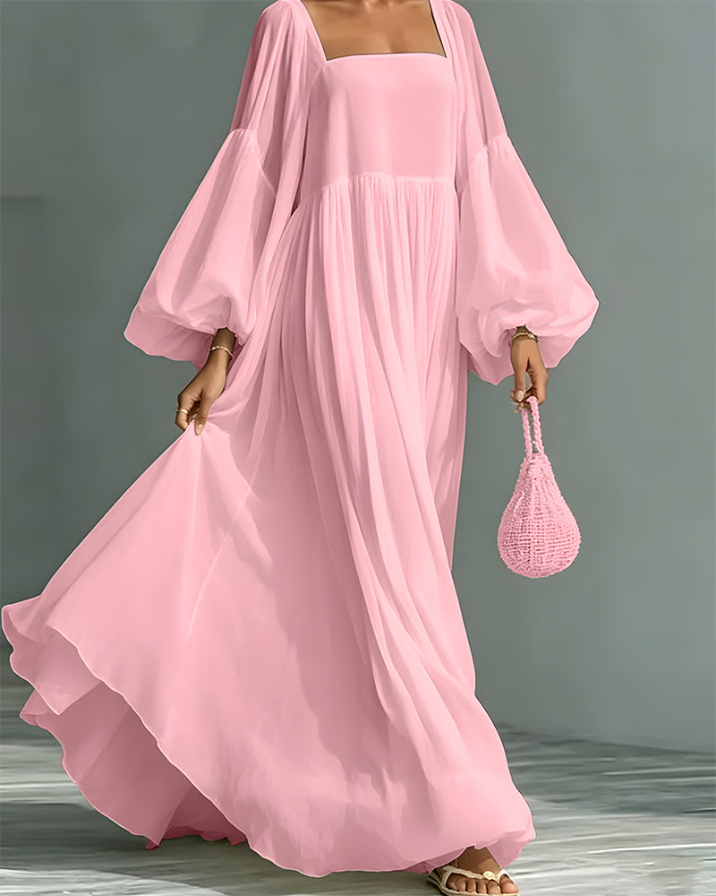 Square Neck Puff Sleeve Fairy Maxi Dress