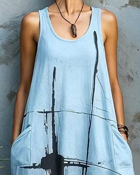 Casual Print Sleeveless Maxi Dress