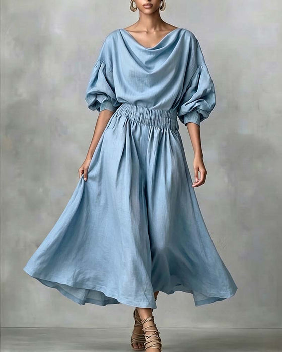 Solid Color Cowl Neck Dress