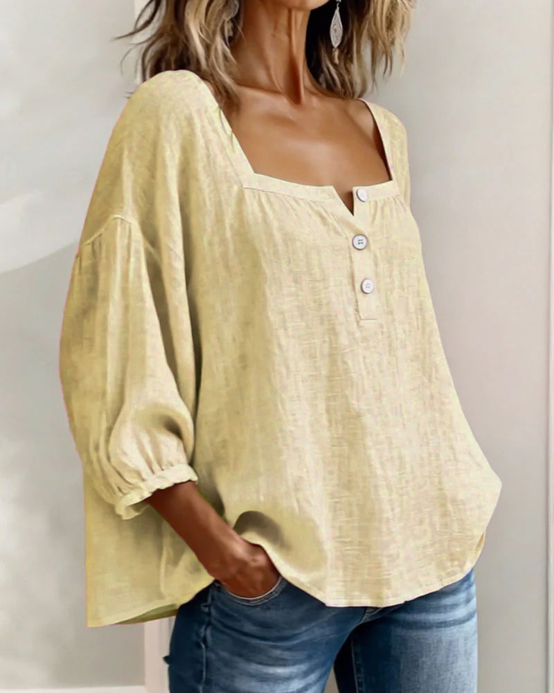 Simple Square Neck Long Sleeve Blouse