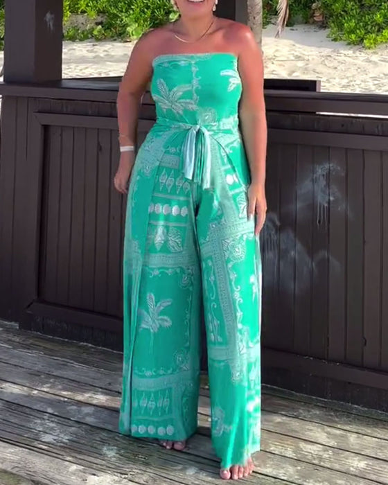 Personalized And Elegant Chest-Wrapped Printed Swimsuit