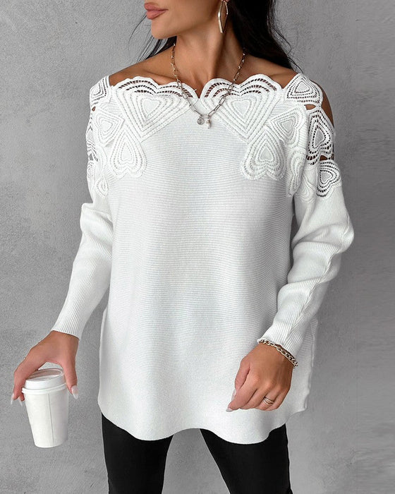 Lace patchwork solid color sweater