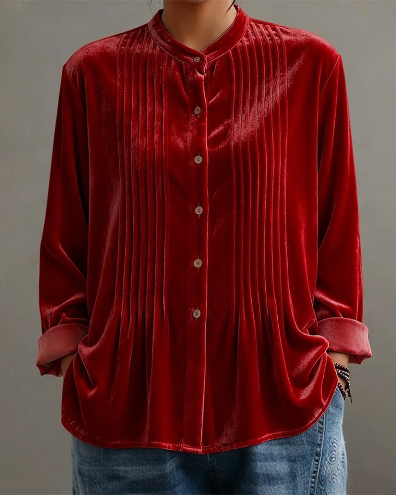 Pleated Solid Color Fashionable Shirt