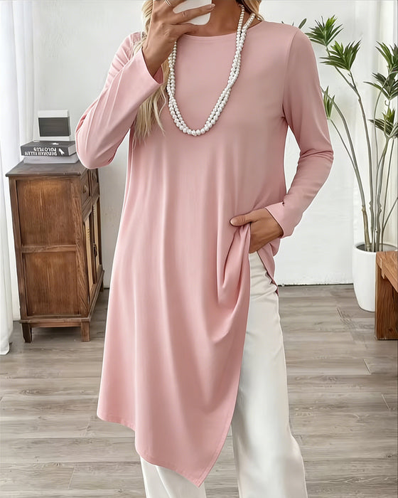 Asymmetric Mid-Length Solid Color Top