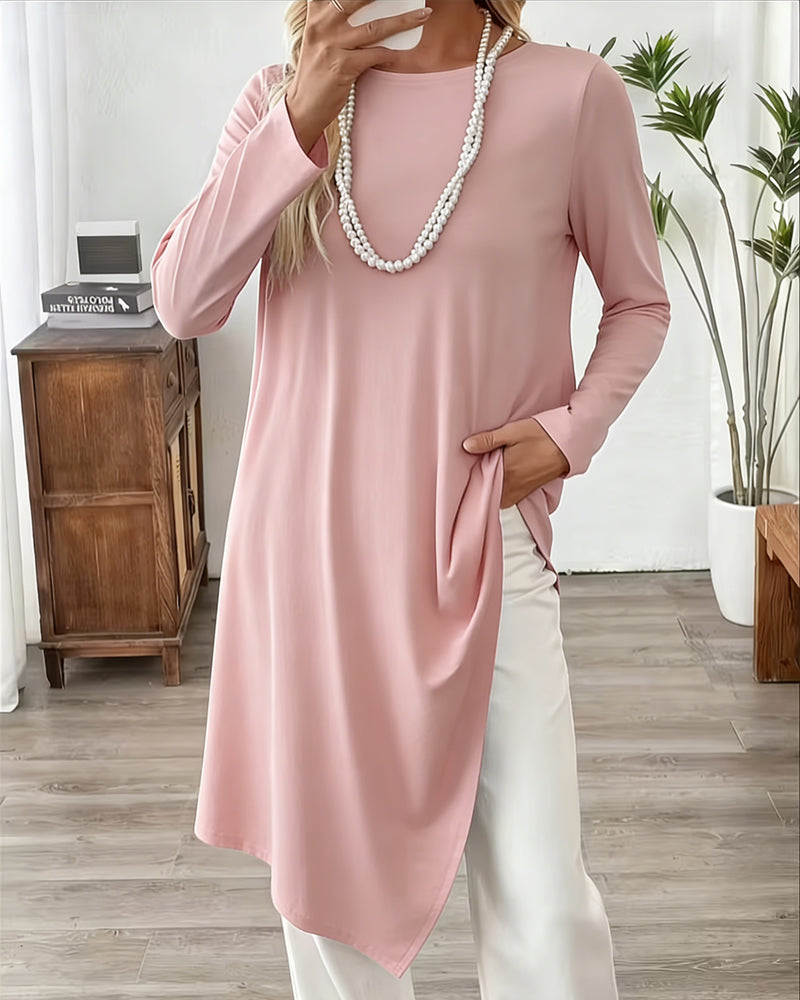 Asymmetric Mid-Length Solid Color Top