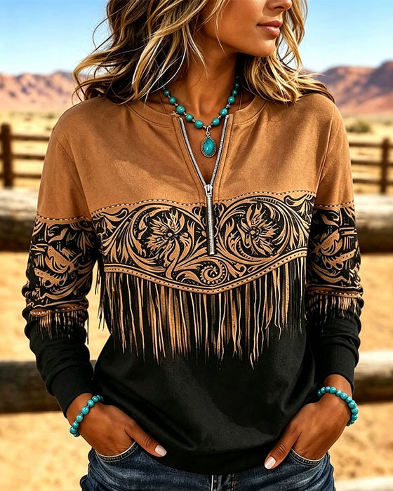 Print Zip Long Sleeve Sweatshirt