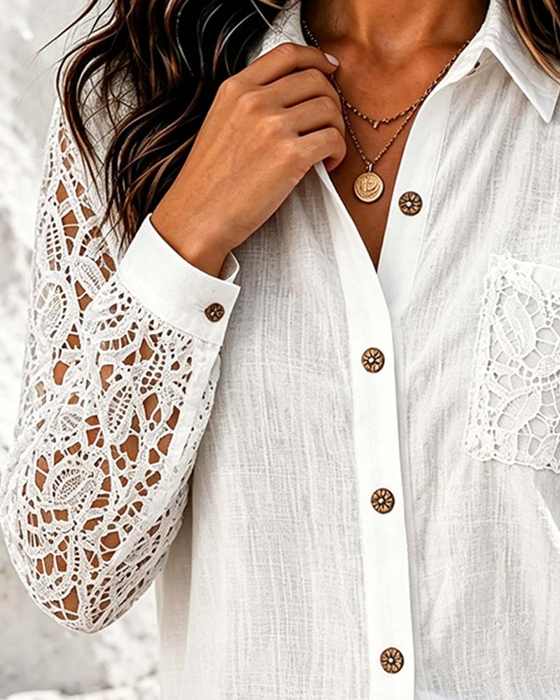 Lace Patchwork Long Sleeve Blouse