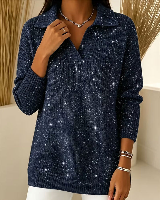 Lapel Long Sleeve Lazy Pullover