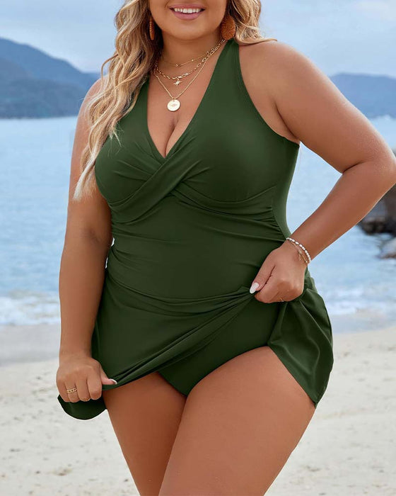 Sexy V-Neck Solid Color One-Piece Swimsuit