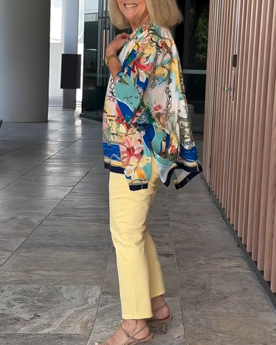 Batwing Sleeve Print Blouse