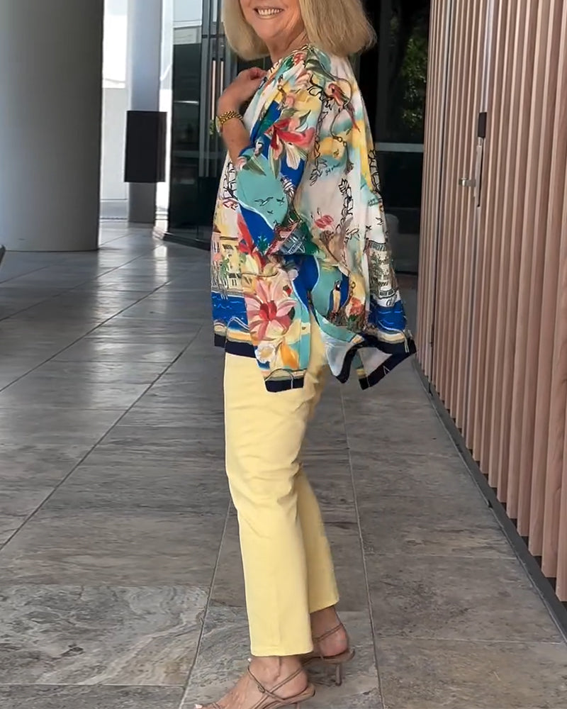 Batwing Sleeve Print Blouse