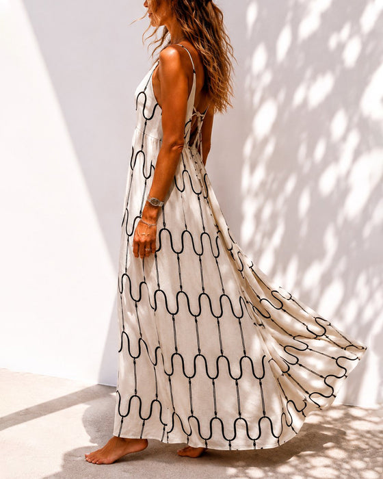 Black and White Wavy Stripe Spaghetti Strap Dresses