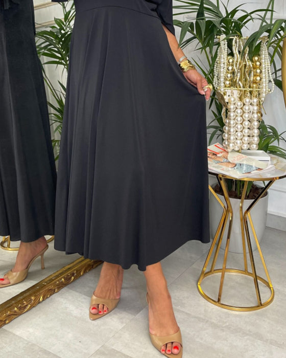 V-Neck Solid Waist Dress