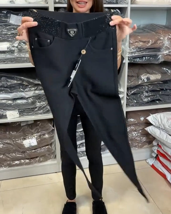 Stylish Solid Color Stretch Pants