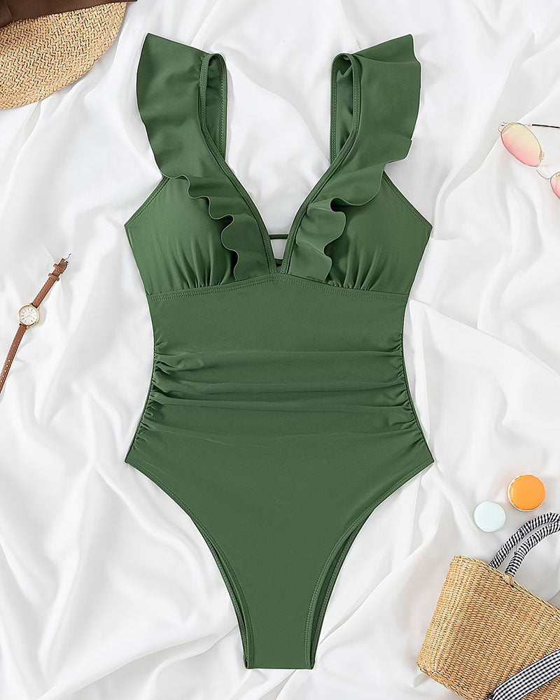 Ruffle V-Neck One-Piece