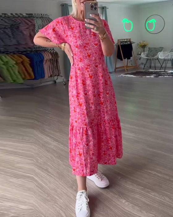 Puff Short Sleeve Floral Dress