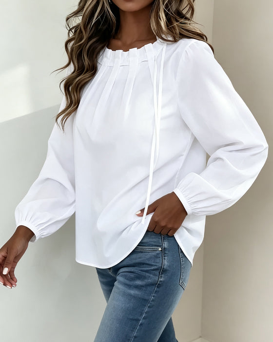 Solid Color Round Neck Blouse