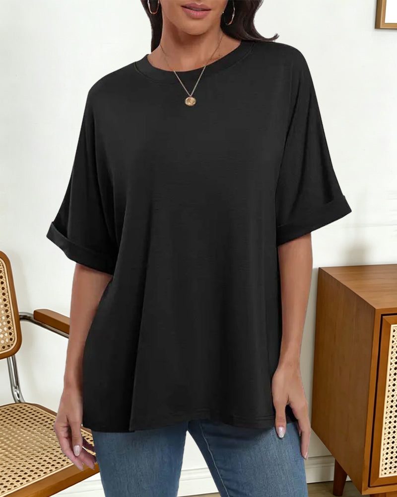 Loose Rolled-Hem Short-Sleeve T-Shirt