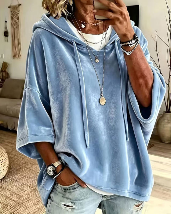 3/4 Sleeve Velvet Hooded Sweatshirt