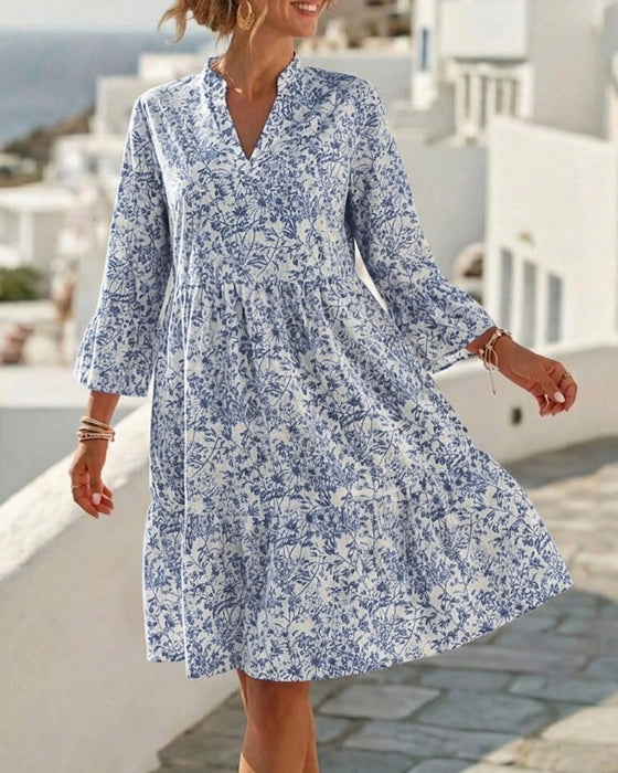 Floral V-Neck Cake Dress