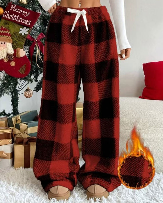 Plaid Drawstring Long Pants