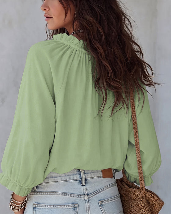 V-neck Lace Up Blouse