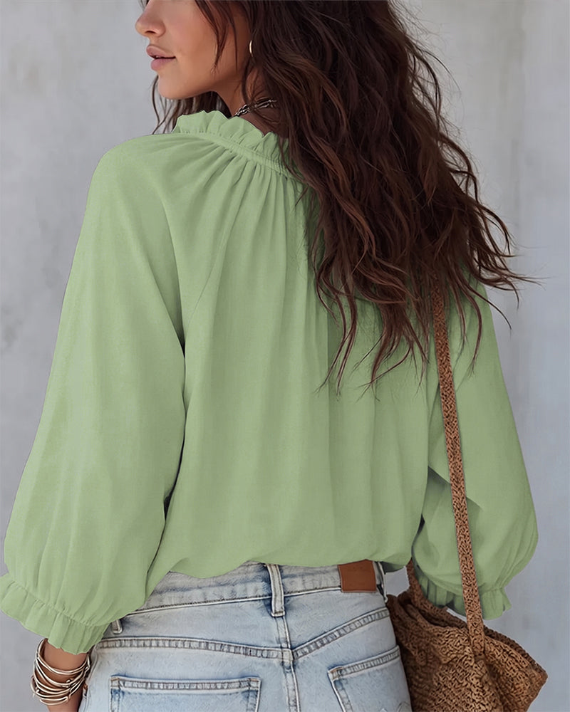 V-neck Lace Up Blouse