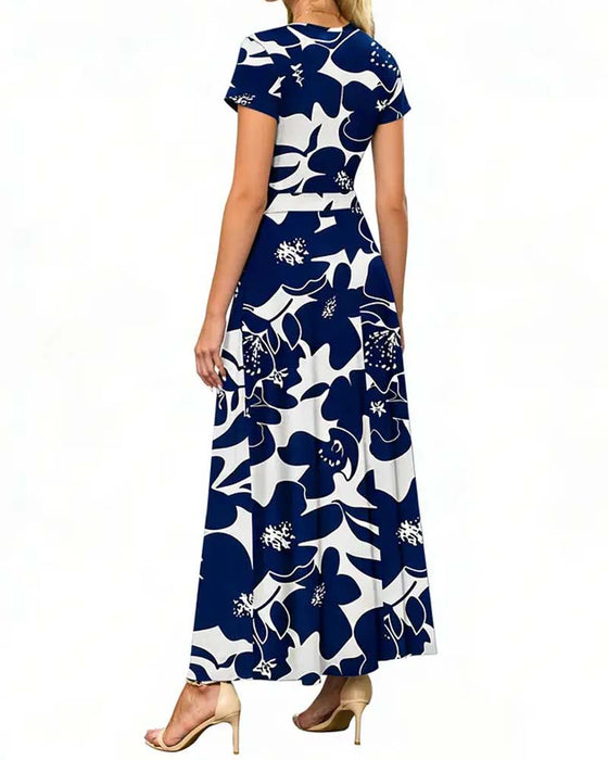 V-Neck Printed Short-Sleeved Dress