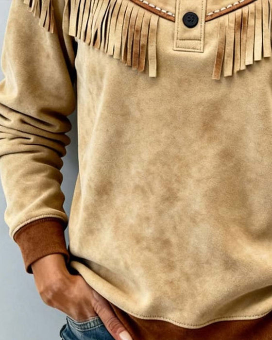 Stylish Fringe Casual Long Sleeve Top