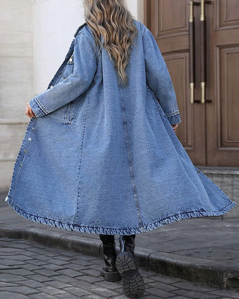 Lapel Pocket Button Denim Coat